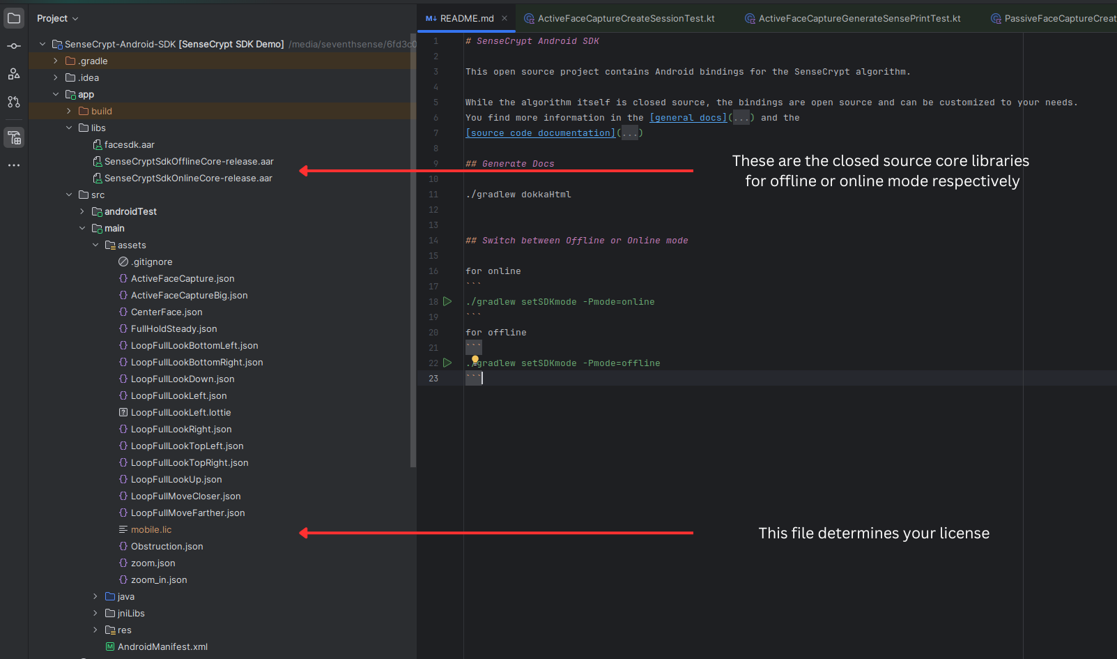 Location of core SDK library and the mobile.lic file