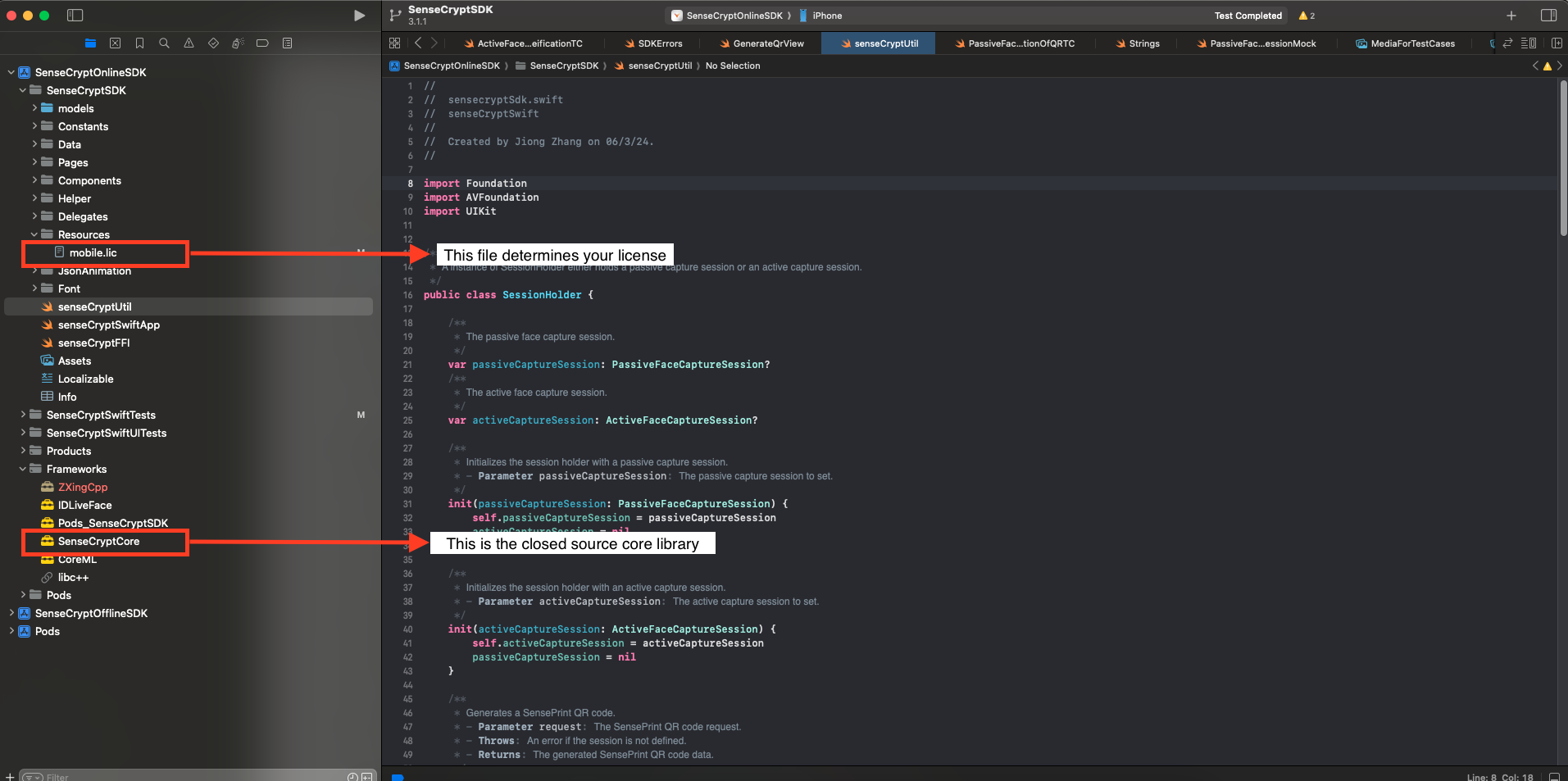 Location of core SDK library and the mobile.lic file