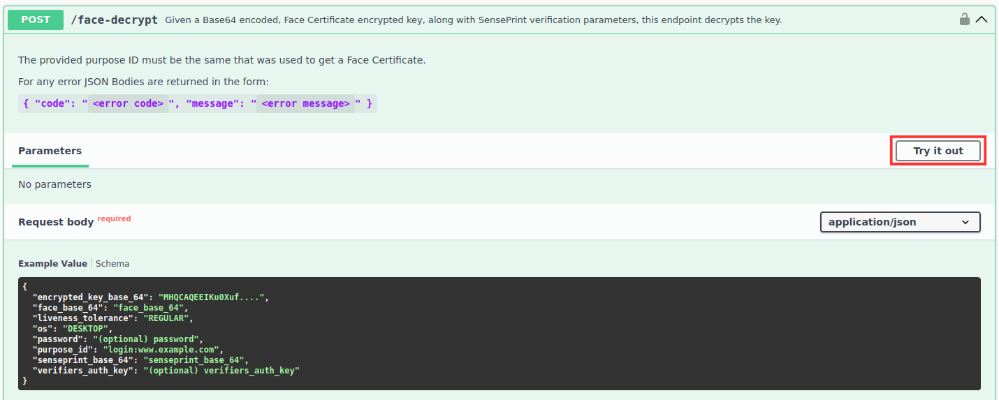 Using the /face-decrypt end-point
