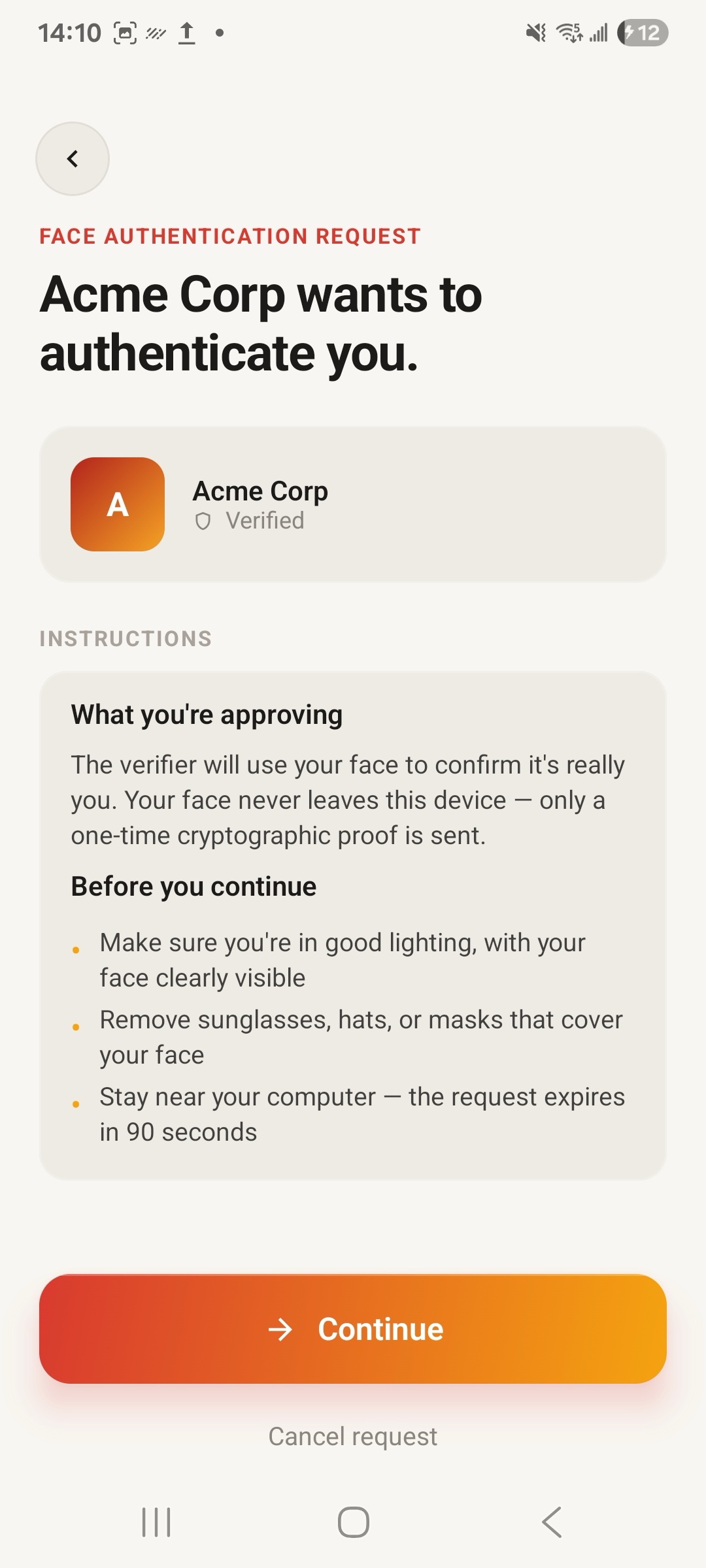 SenseCrypt sign-in on a phone