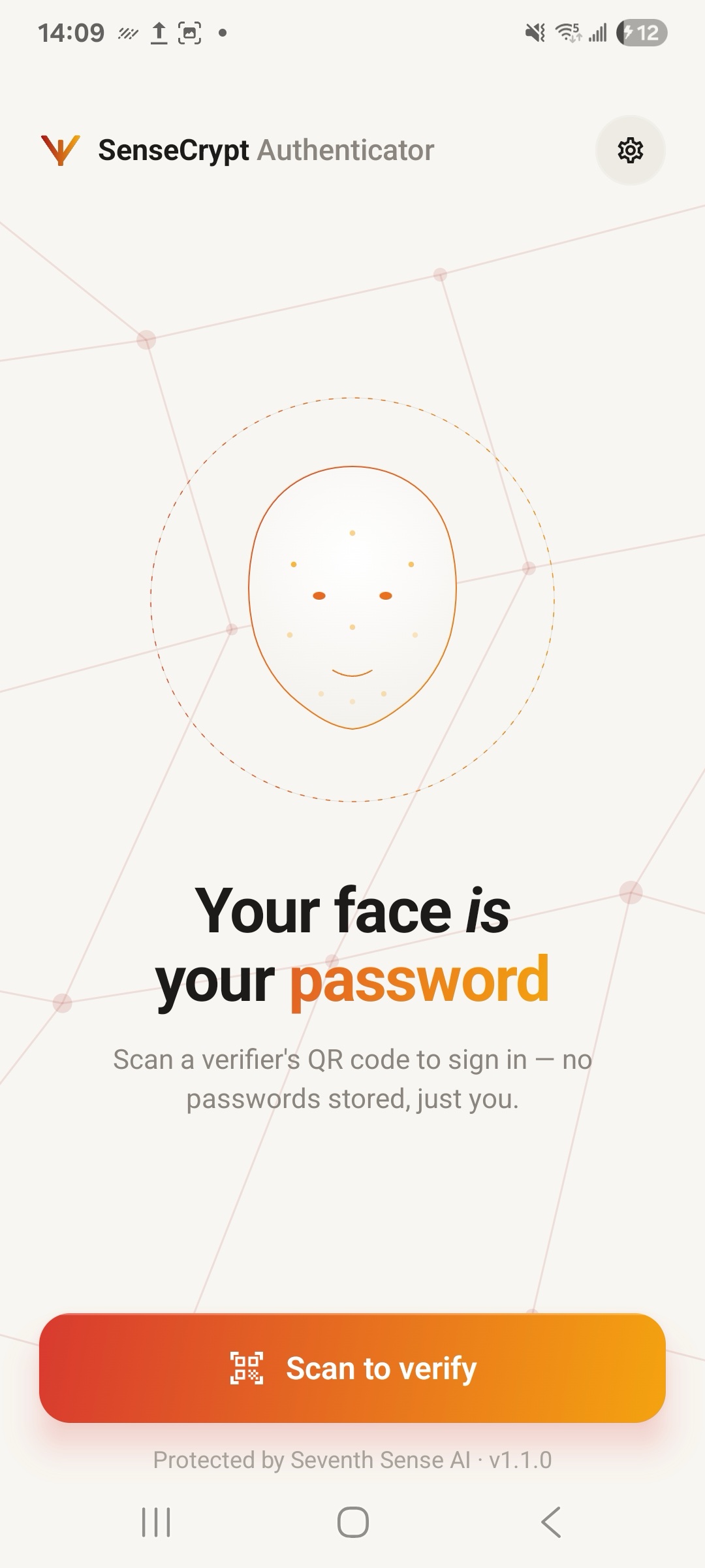 SenseCrypt sign-in on a phone
