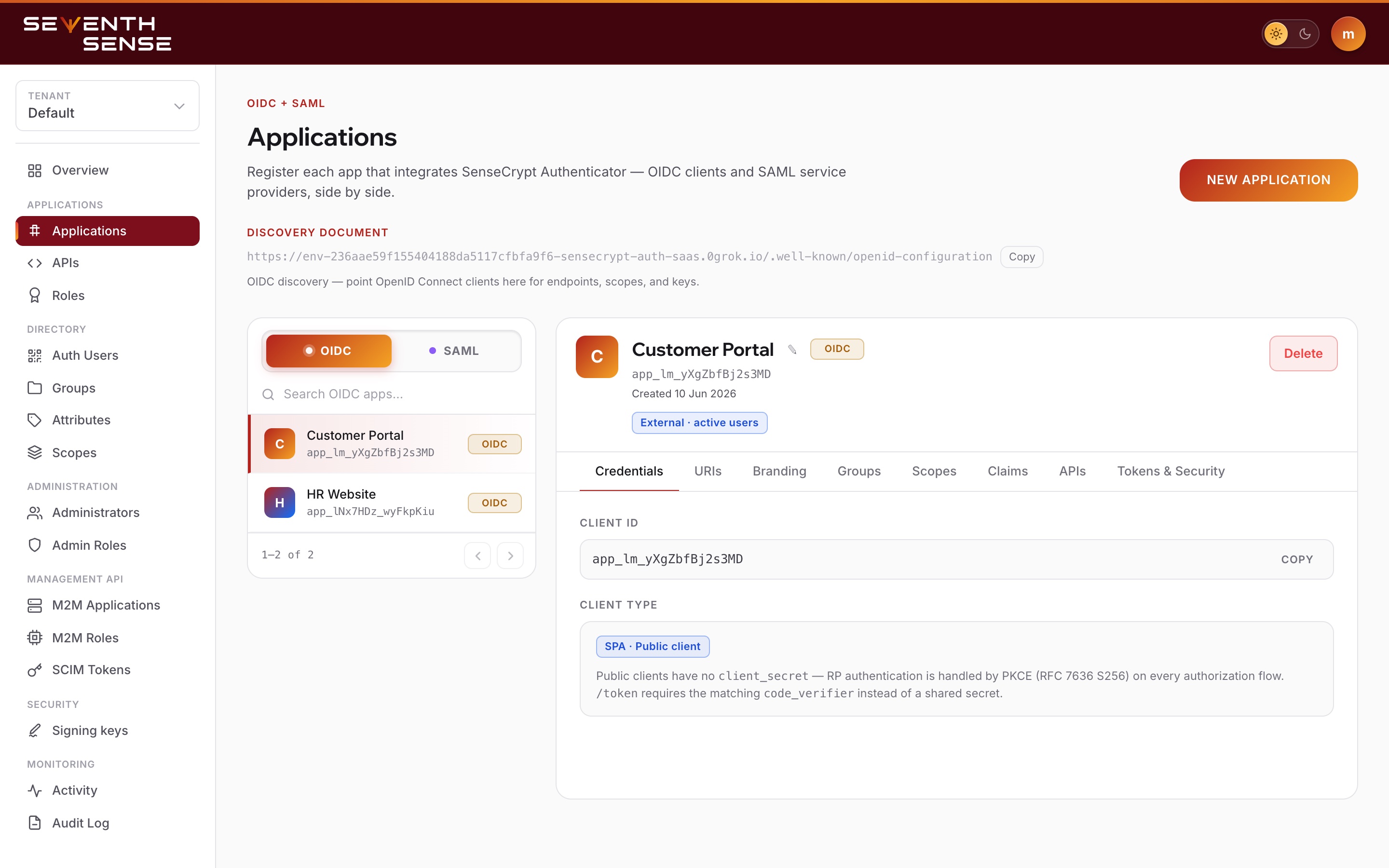 SenseCrypt admin console