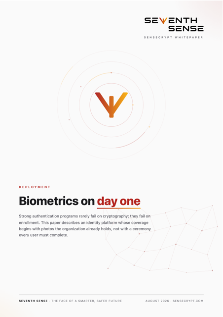 Cover of the SenseCrypt whitepaper Biometrics on day one